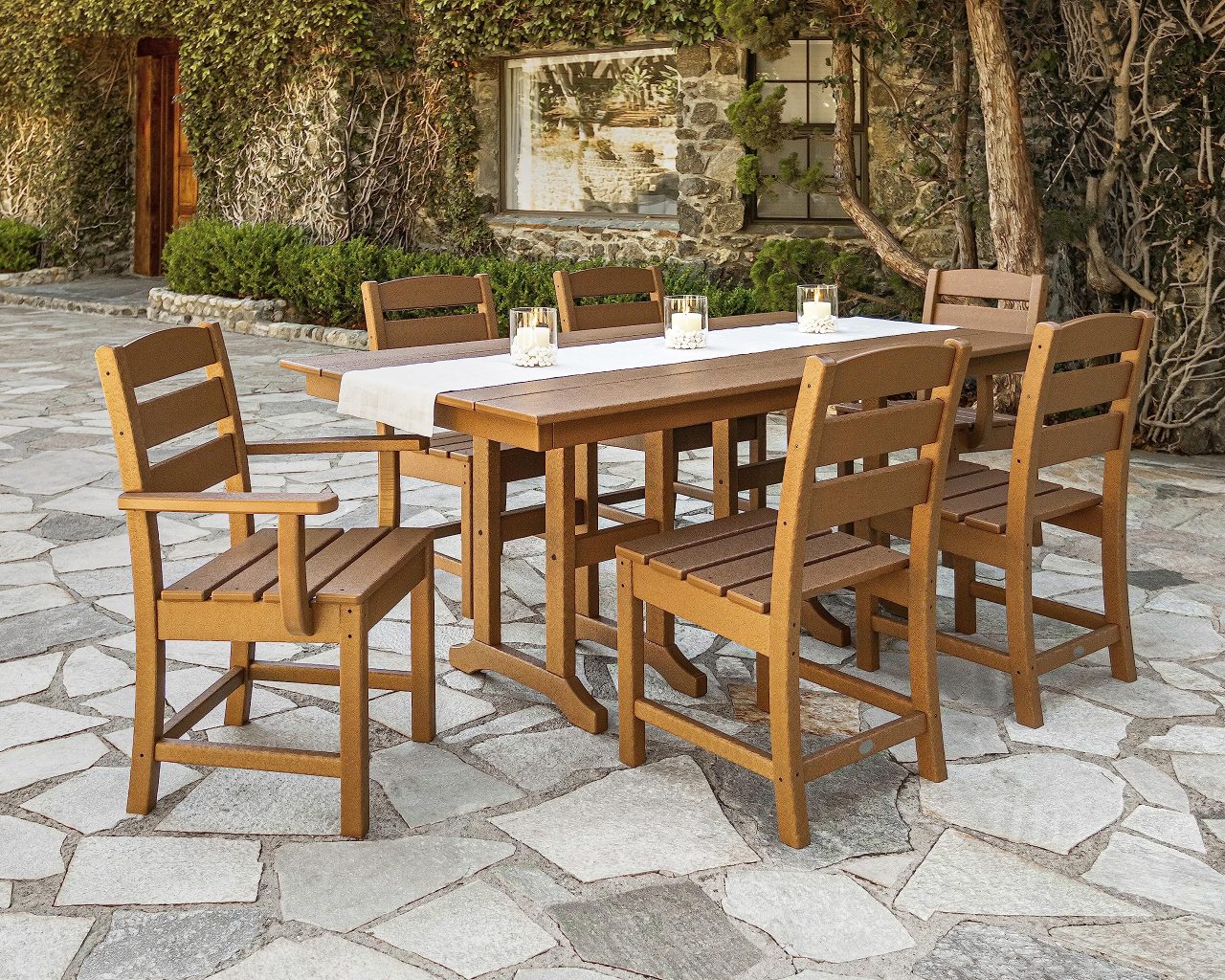 Plywood outdoor dining table and chairs